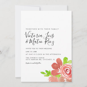 Invitation Bouquet Floral Aquarelle Rose Mariage