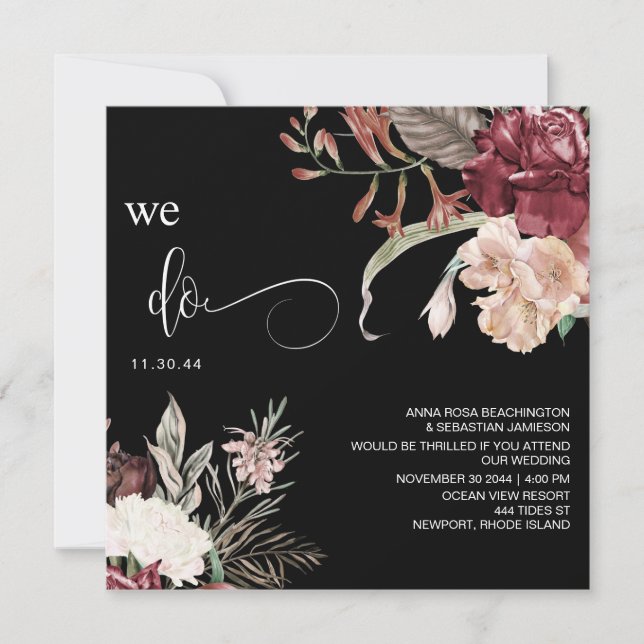 Invitation *~* Bouquet floral AR15 RSVP MERLOT QR MARIAGE (Devant)