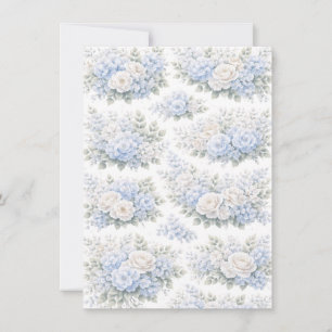 Invitation Bouquet Floral Blanc Bleu Clair Motif Romantique