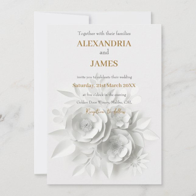 Invitation Bouquet floral blanc de mariage (Devant)