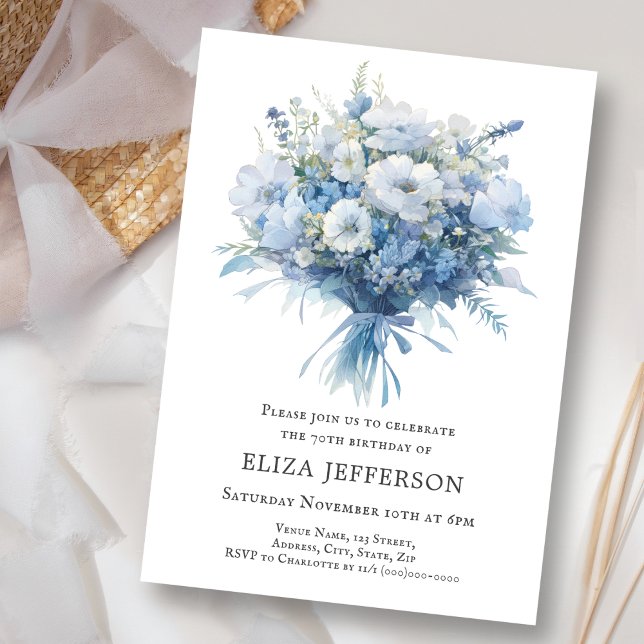 Invitation Bouquet floral bleu Dusty Anniversaire (Créateur téléchargé)