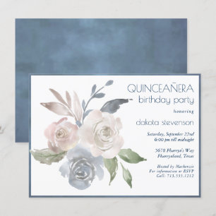 Invitation Bouquet floral bouché   Blue Cream Quiceanera 15e
