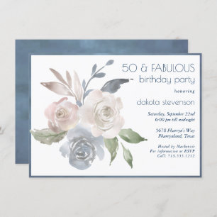 Invitation Bouquet floral bouché   Blue Fabulous 50e annivers