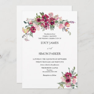 Invitation Bouquet floral Bourgogne Mariage