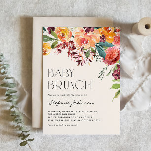 Invitation Bouquet Floral d'Automne Vintage Aquarelle Baby Br
