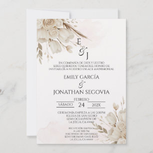 Invitation Bouquet floral de pampa pour mariage espagnol