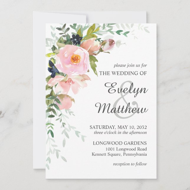 Invitation Bouquet floral de roses roses sur fond de mariage  (Devant)