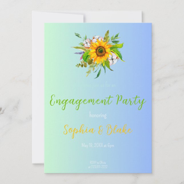 Invitation Bouquet floral de tournesol Blue Engagement Party (Devant)