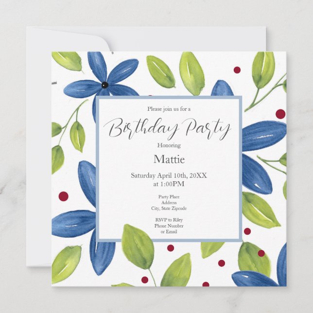 Invitation Bouquet floral d'Indigo Watercolor (Devant)
