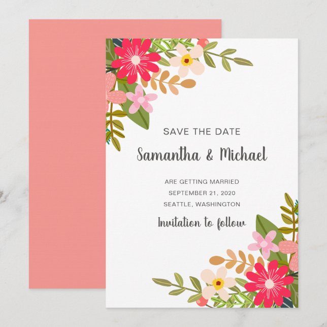 Invitation Bouquet floral Enregistrer la date (Devant / Derrière)