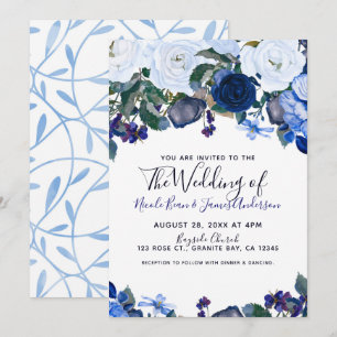 Invitation Bouquet floral hivernal chic blanc et bleu pour ma