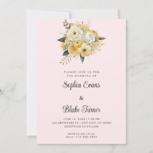Invitation Bouquet floral jaune et blanc Mariage rose