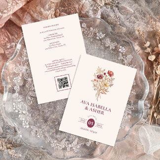 Invitation Bouquet Floral Marsala Rustique Mariage QR TLW26
