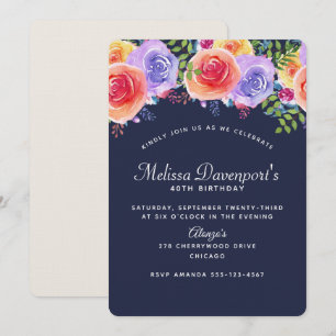 Invitation Bouquet floral moderne d'aquarelle d'anniversaire