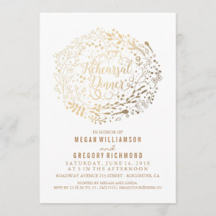 Invitation Bouquet Floral Or Dîner de répétition blanc