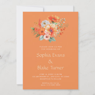 Invitation Bouquet Floral Orange Et Rose Mariage Orange