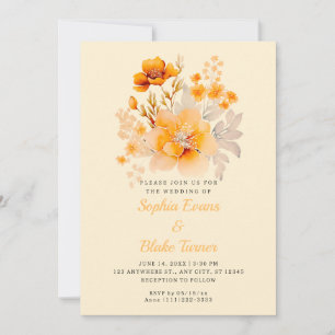 Invitation Bouquet Floral Orange Pastel Mariage Jaune Automne