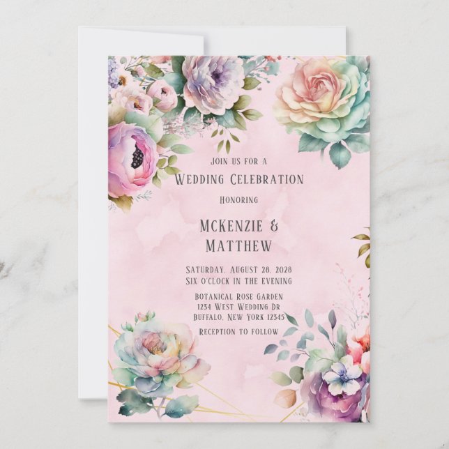 Invitation Bouquet floral Pastel Spring Inv Mariage géométriq (Devant)