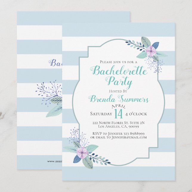 Invitation Bouquet floral Pastel Stripes Bachelorette Invitat (Devant / Derrière)
