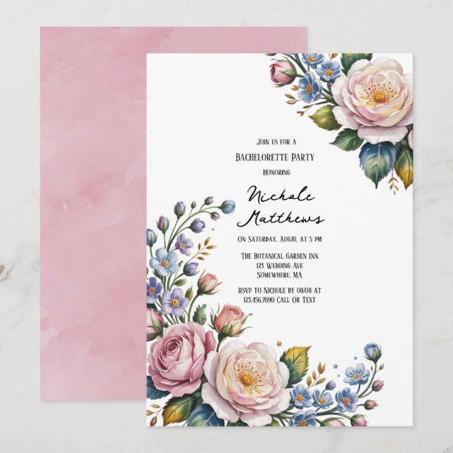Invitation Bouquet floral romantique Bachelorette (Devant / Derrière)
