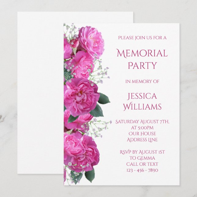 Invitation Bouquet Floral Romantique Fête de Mémoire (Devant / Derrière)