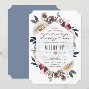 Invitation Bouquet floral rose bleu foncé Mariage géométrique