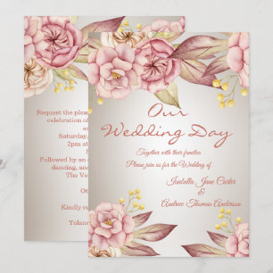 Invitation Bouquet floral rose de mariage en fleurs