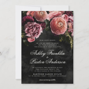 Invitation Bouquet floral rose moody sur noir