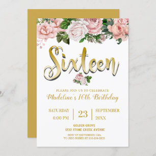 Invitation Bouquet floral rose pâle   Sweet 16