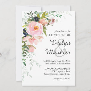 Invitation Bouquet floral rose sur Mariage blanc