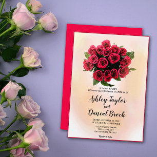 Invitation Bouquet floral rouge aquarelle mariage romantique 