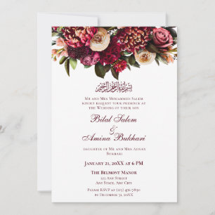 Invitation Bouquet floral rouge Bourgogne Mariage islamique