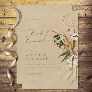 Invitation Bouquet Floral Séché Moderne Tan Boho pour Brunch 