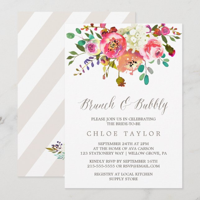 Invitation Bouquet floral simple Brunch et bulle (Devant / Derrière)
