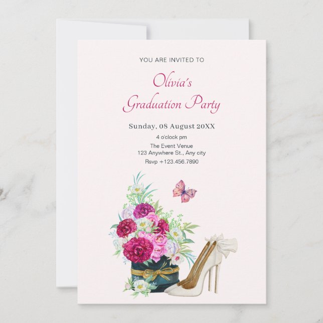 Invitation Bouquet floral talons Graduation (Devant)