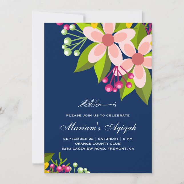 Invitation Bouquet floral vif Baby Girl Aqiqah (Devant)