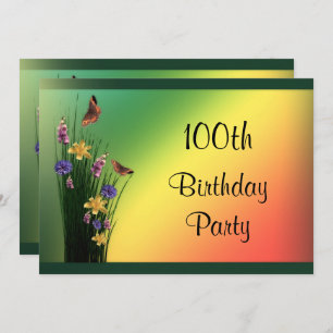 Invitation Bouquet herbeux et anniversaire de papillons 100th