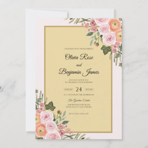 Invitation Bouquet Jaune Pâle Eucalyptus Mariage