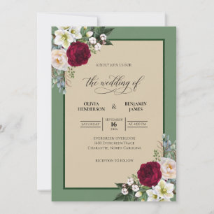 Invitation Bouquet Mariage Crème Eucalyptus Bordeaux