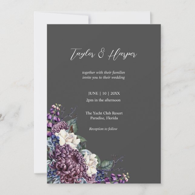 Invitation Bouquet Mariage de goth esthétique foncé (Devant)