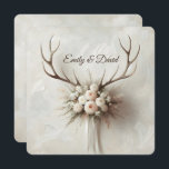 Invitation Bouquet mariage et Antlers de cerfs<br><div class="desc">Art impasto d'un beau bouquet de mariée avec ruban d'ivoire et bois de cerf sur un arrière - plan en ivoire texturé. Tout le texte est modifiable.</div>