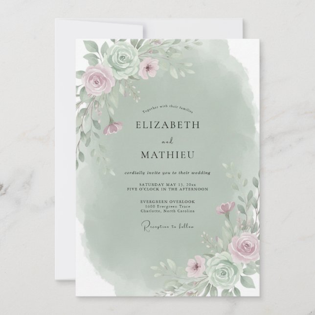 Invitation Bouquet Mariage Eucalyptus Mauve Céladon (Devant)