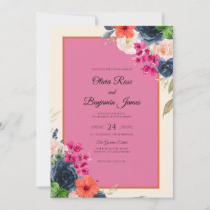 Invitation Bouquet Mariage Eucalyptus Orange Magenta