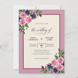 Invitation Bouquet Mariage Eucalyptus Violet Mauve