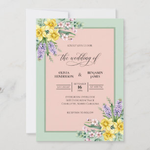 Invitation Bouquet Mariage Eucalyptus Violet Menthe Rose