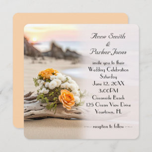 Invitation Bouquet mariage Sur Le Bois Chaud De Plage