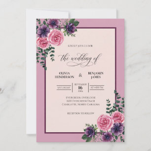 Invitation Bouquet Mariage Violet Prune Eucalyptus
