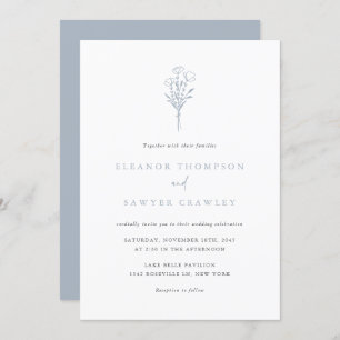 Invitation Bouquet minimaliste bleu Dusty QR Code Mariage