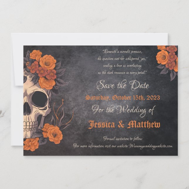 Invitation Bouquet Orange Envoûtant sur Crâne Crème STD  (Dos)