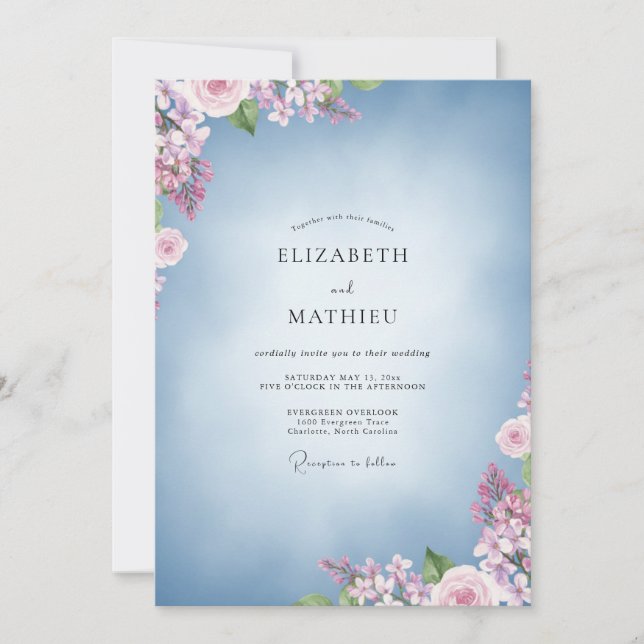 Invitation Bouquet Pastel Azur Mariage Eucalyptus (Devant)